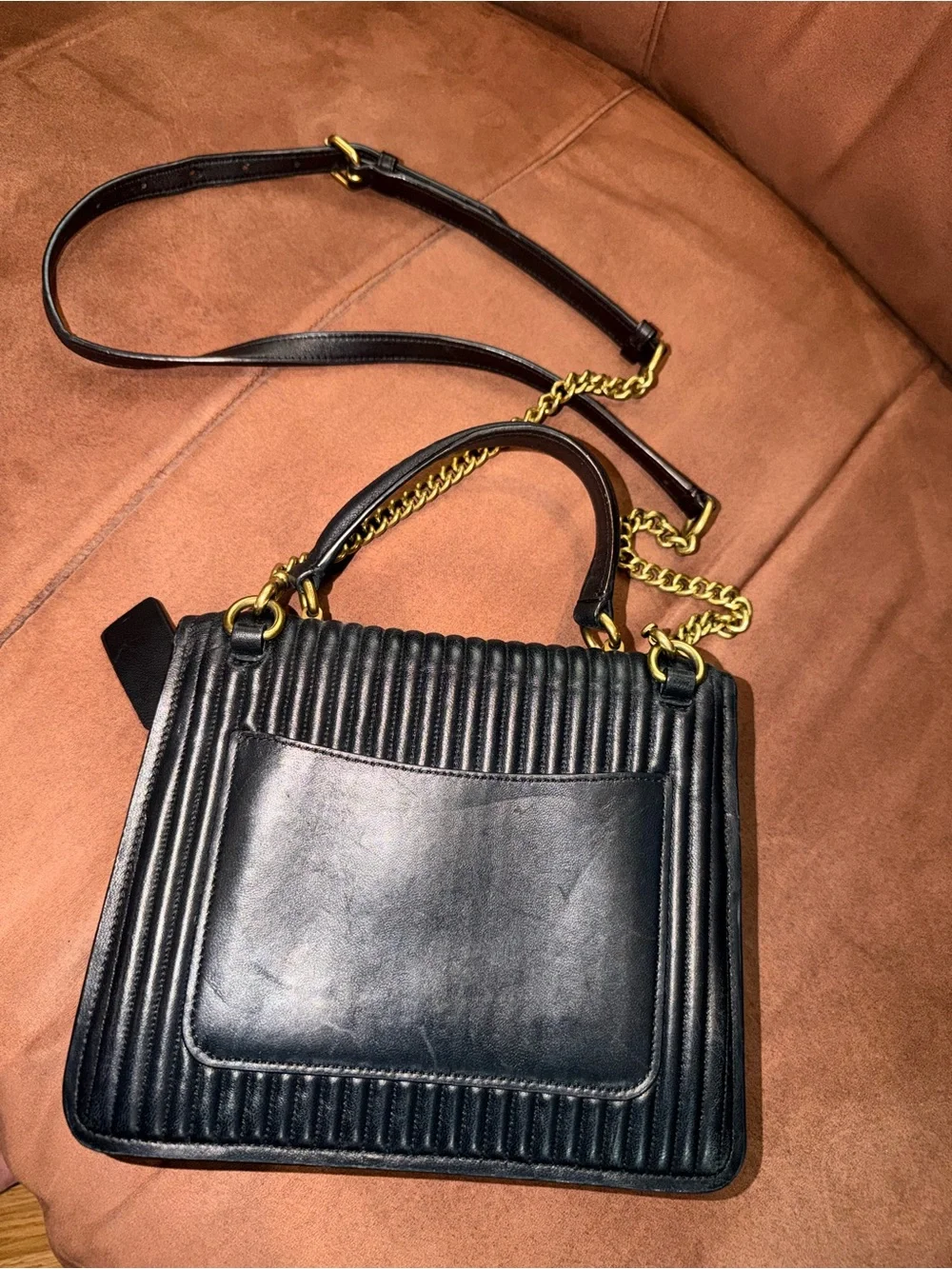 Coach Black gold Parker Top Quilted Nappa leather Crossbody bag